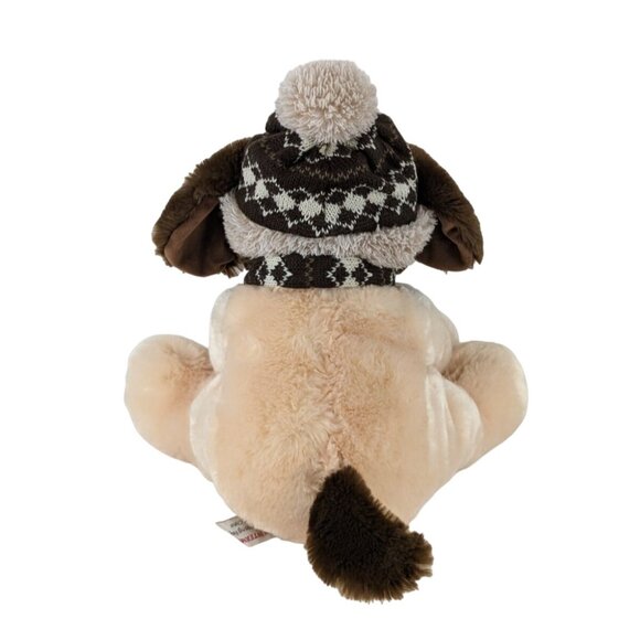 HugFun Puppy Dog Plush 11" Tan & Brown Stuffed Animal Toy Knit Cap Scarf - Picture 4 of 7
